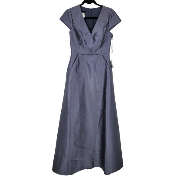 Alfred Sung D779 Cap Sleeve V-Neck Satin Gown with Pockets in Silverstone Size 4 - Picture 1 of 4